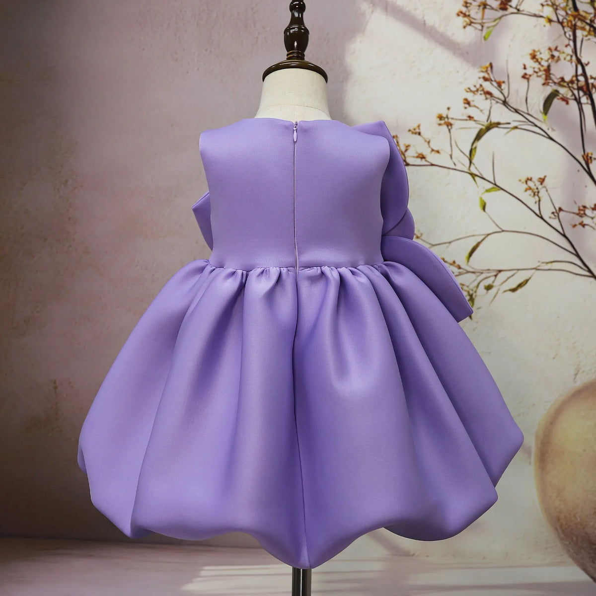 Girls purple floral dress with big flower pattern, acetate fibre, sizes 90cm to 130cm