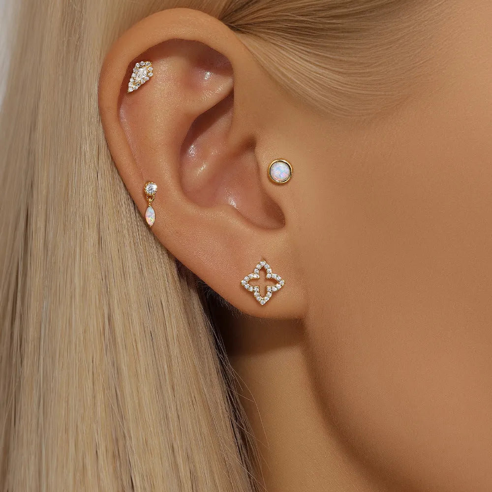 S925 sterling silver flat column thread ear bone studs in gold plating for cartilage piercings