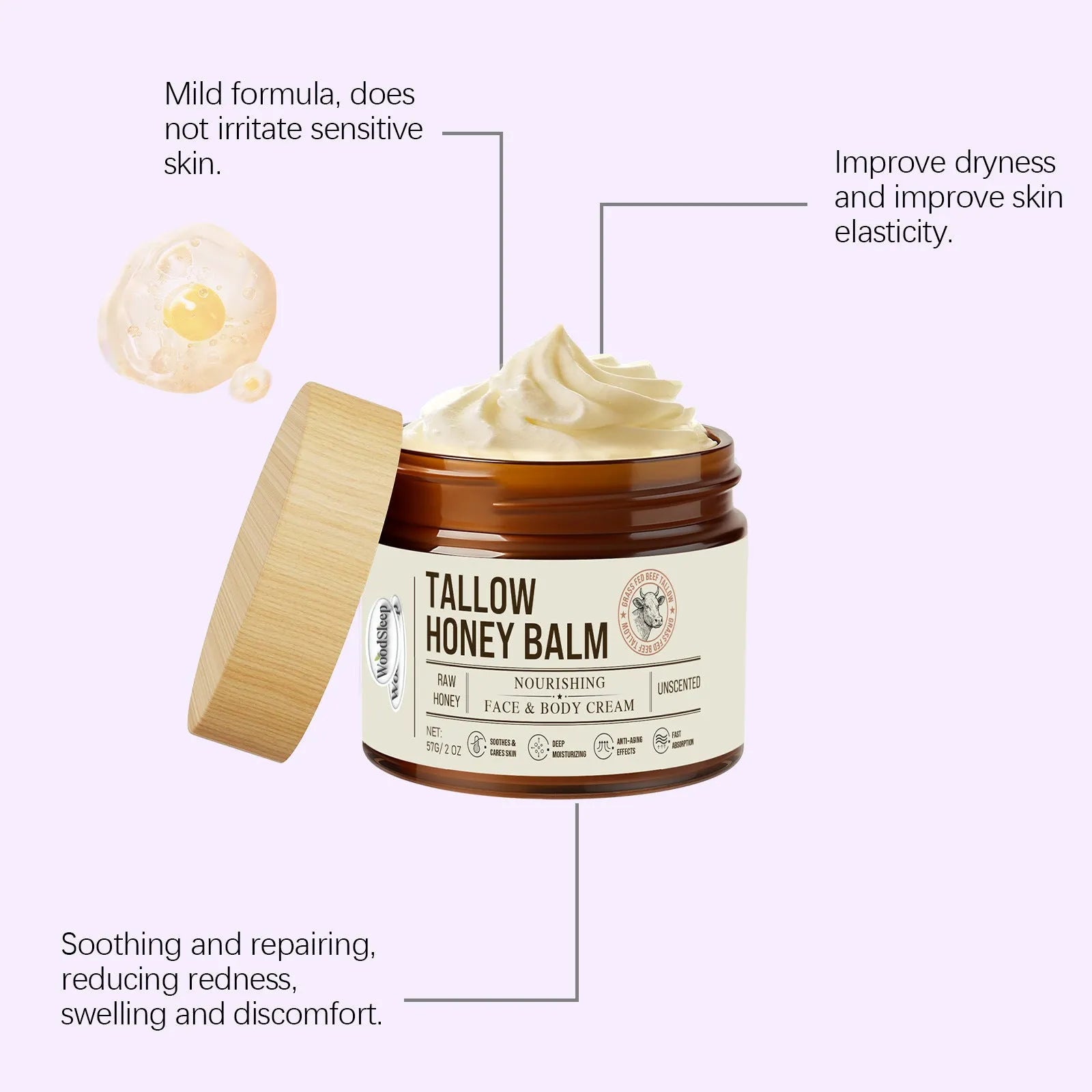 57g tallow honey skin repair moisturising cream container for dry skin relief and elasticity restoration