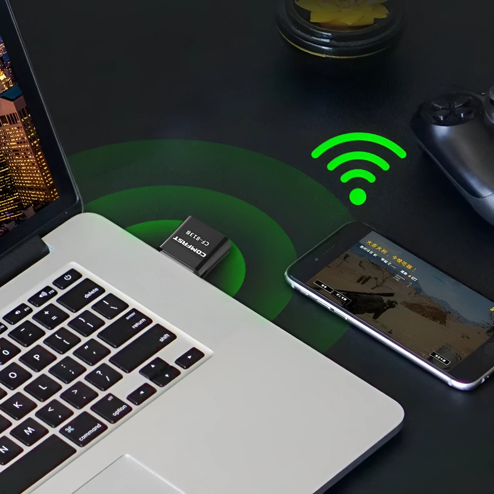 Black two-in-one network card mini Bluetooth adapter with USB interface and nickel-plated wolf tooth adapter
