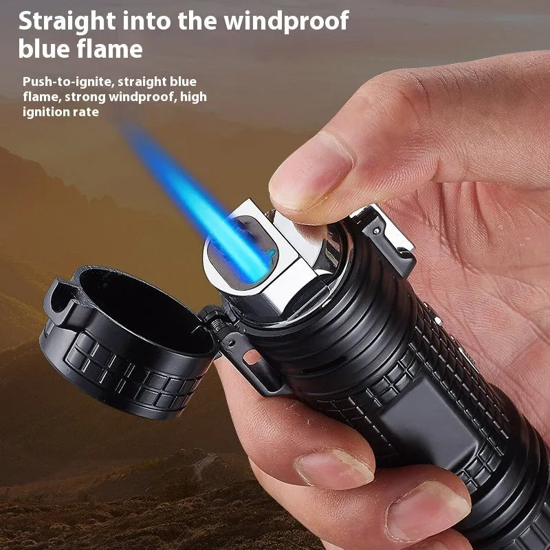 TH727 multi-function metal flashlight lighter showing camouflage colour option with both lighting functions