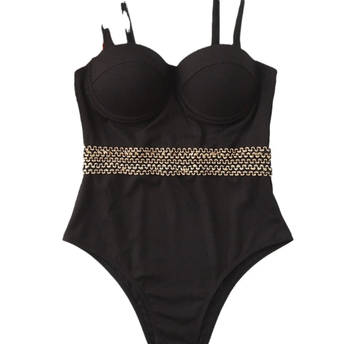Black women's one-piece swimsuit with a matching hard storage bag that has an adjustable shoulder strap.