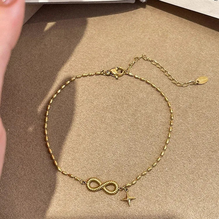 Gold titanium steel asterism pendant anklet for women single bar chain geometric shape