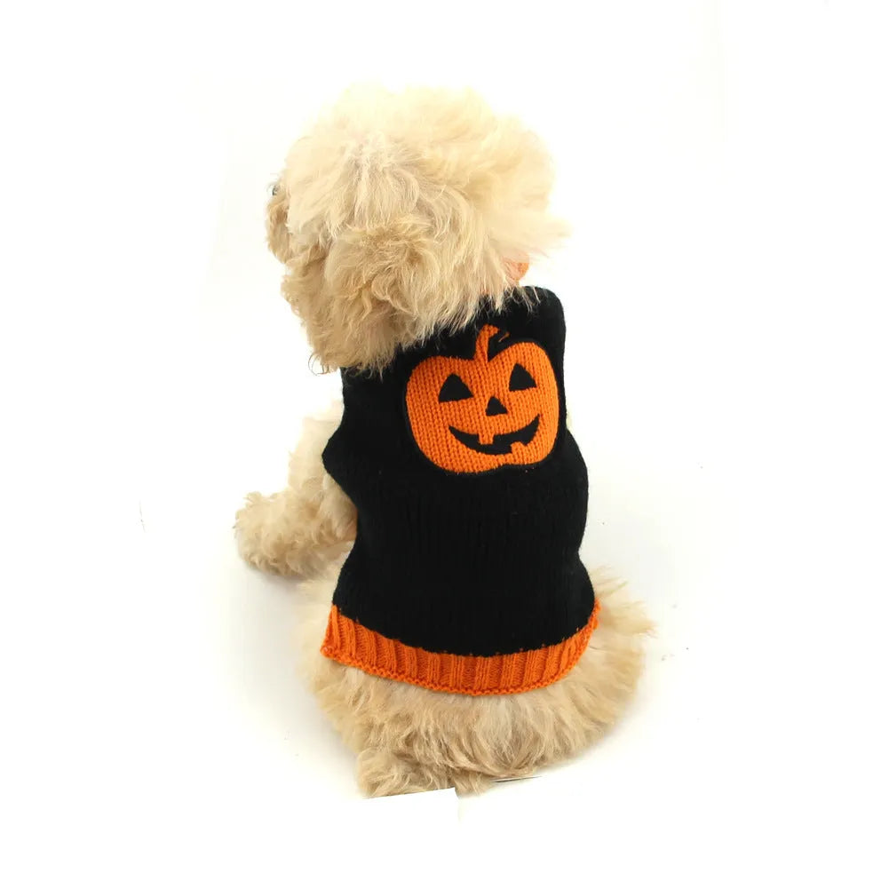 Pet Halloween dog knitted pumpkin sweater acrylic pullover orange black pumpkin colour