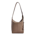 Women's soft genuine leather bucket bag in elephant gray colour showing large capacity design