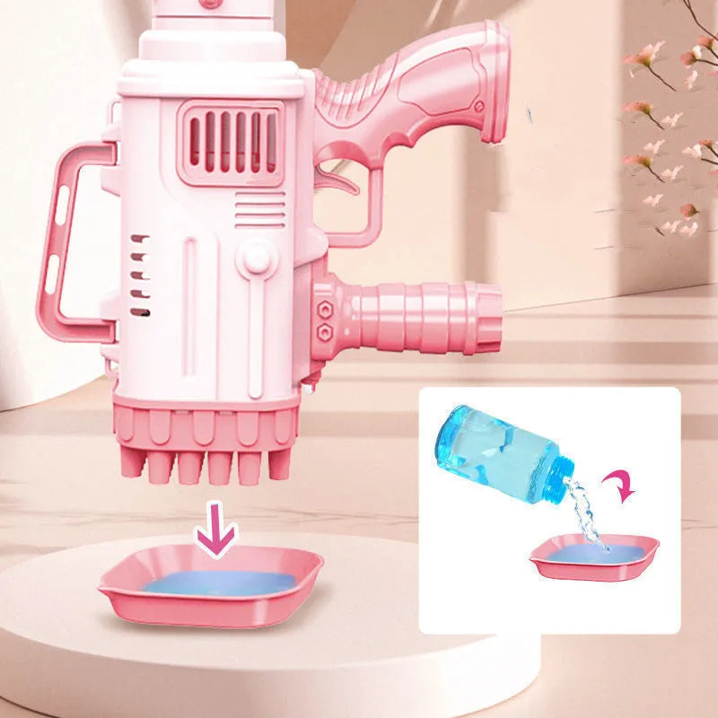 32 holes bazooka style electric bubble gun toy in cherry powder or sky blue colour with illuminated effects