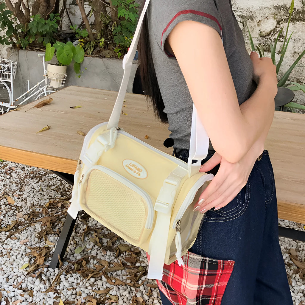 Canvas messenger bag for women, black, large capacity, square vertical shape, 25 x 11 x 21 cm