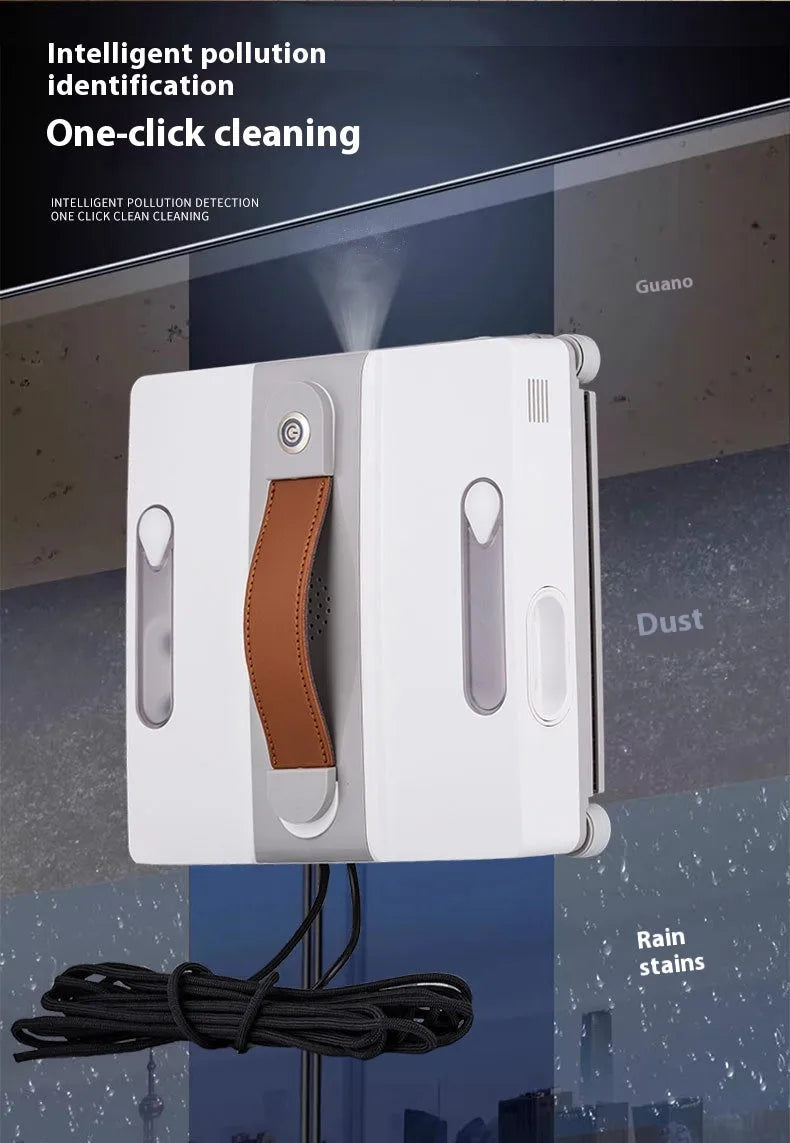 White square intelligent window cleaning robot for high-rise windows, showing control panel.