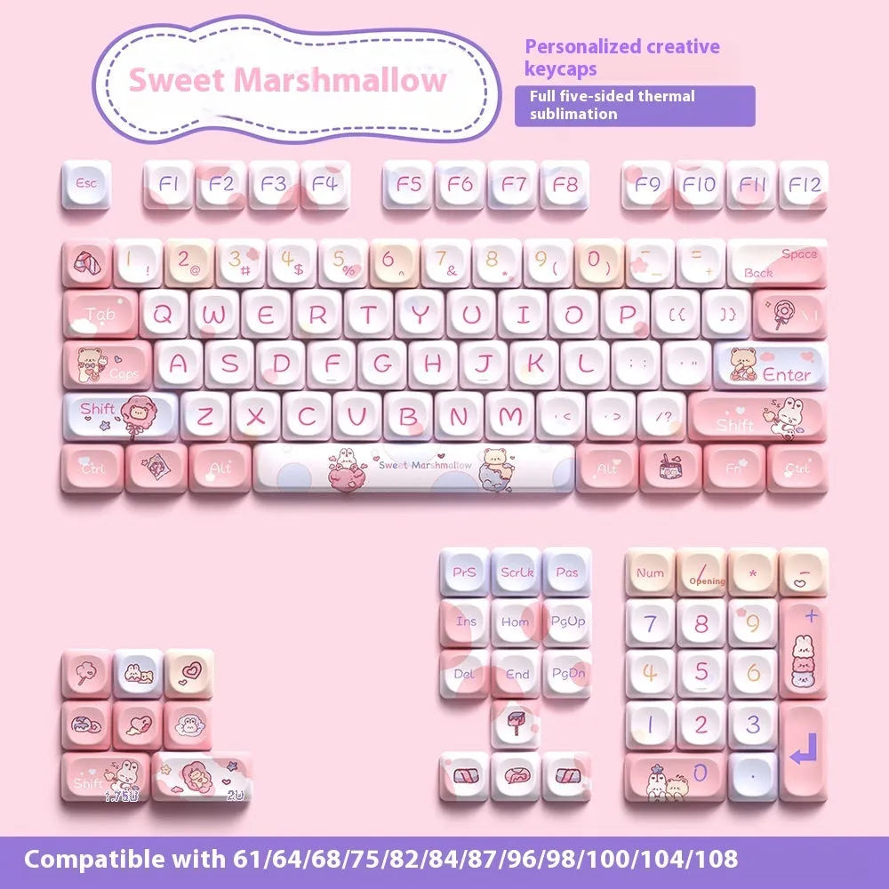 Five-sided sublimation Moa PBT keycap set 112 keys sweet cotton candy colour boxed