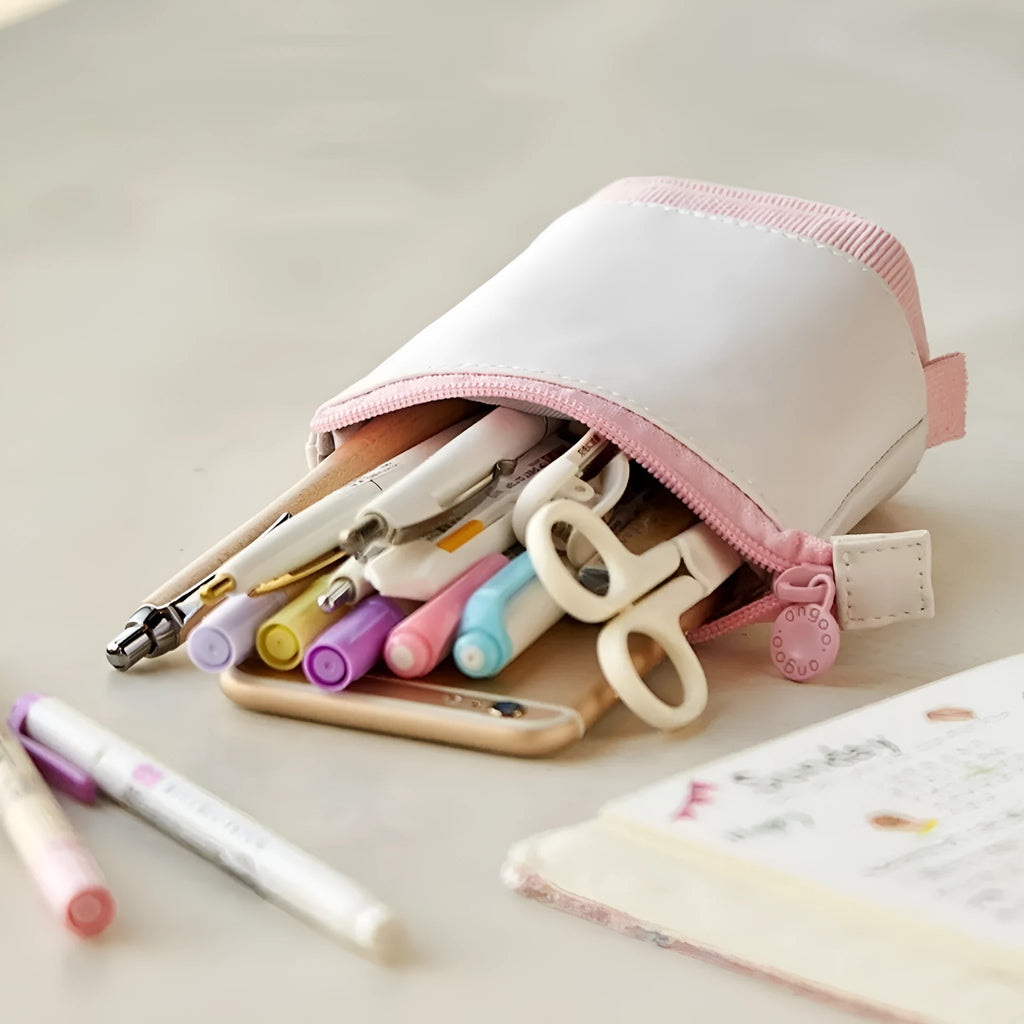 Drop-down telescopic stationery case in cotton linen with PU corduroy exterior in six colour options