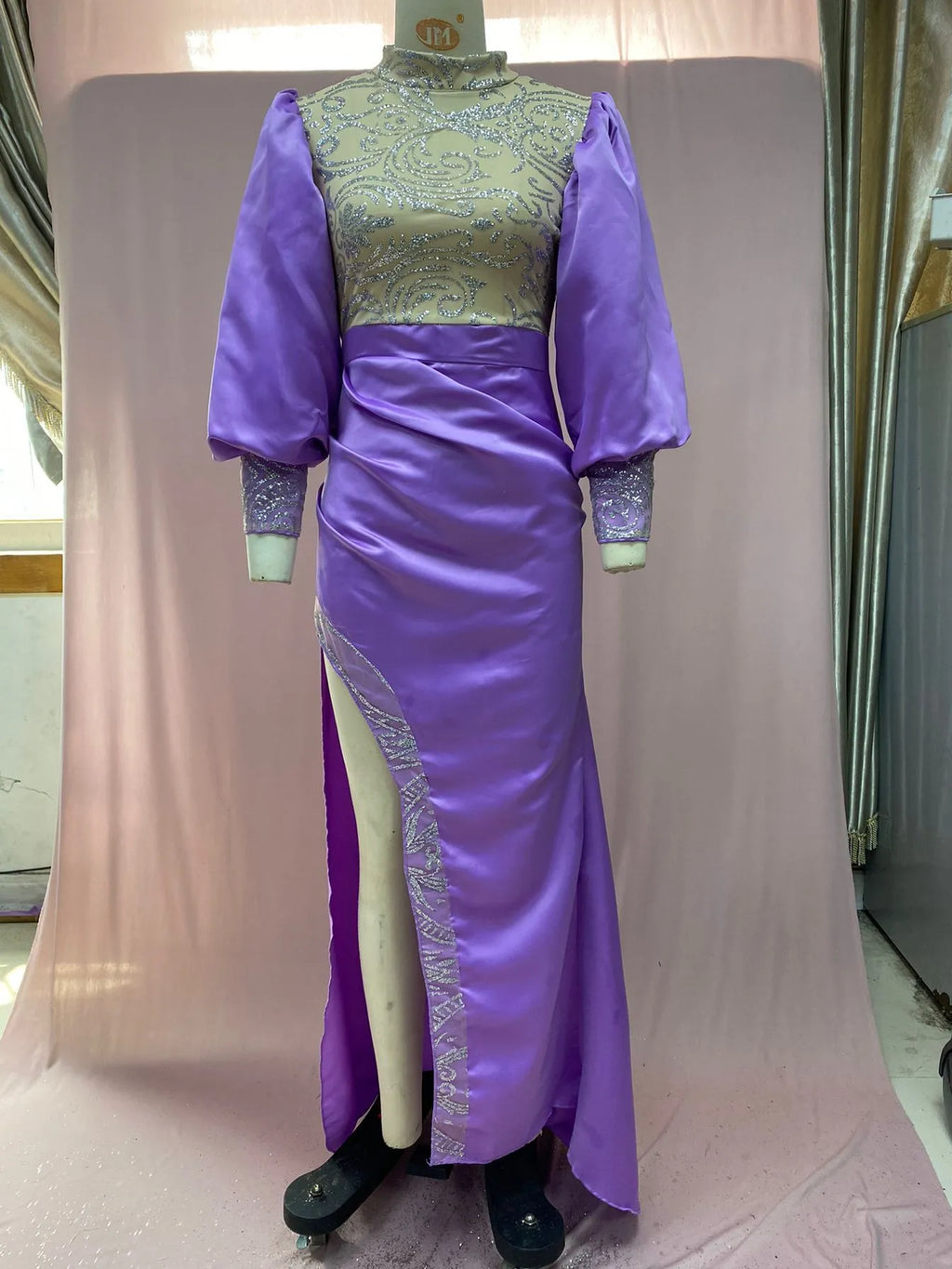 Dress with Princess Sleeves Sheath Trailing Temperament Solid Colour High Waist Swing Long Skirt Chest Wrap Style for Commute and Office Purple Polyester Fiber S M L XL XXL