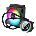 CPU radiator with RGB fans mounted on an aluminium heatsink for PC cooling