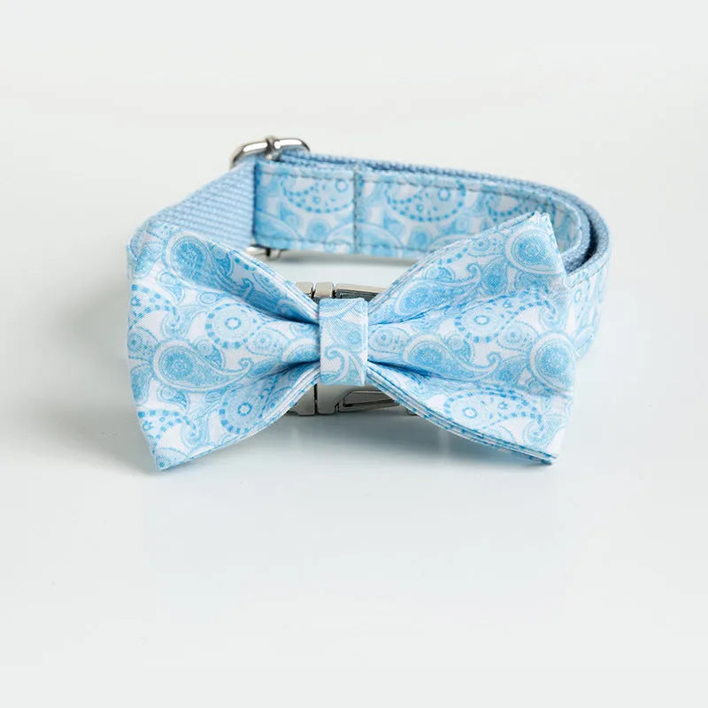 Paisley polyester dog collar with zinc alloy buckle and lettering on a white background.