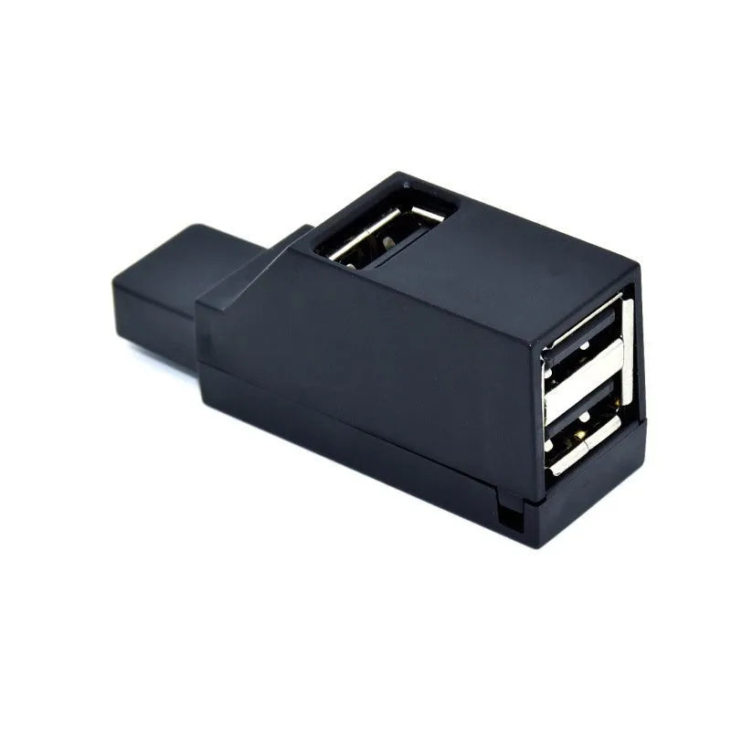USB 2.0 mini portable 4-port hub extender in black for laptop or desktop