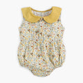 Yellow floral cotton baby romper with doll collar for girls, triangle jumpsuit style