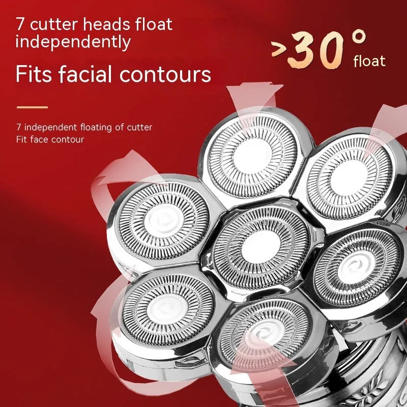 Silver Black zinc alloy electric shaver with floating cutter head and USB cable