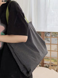 Canvas multi-layer tote shoulder bag in plaid or striped colours with compartments