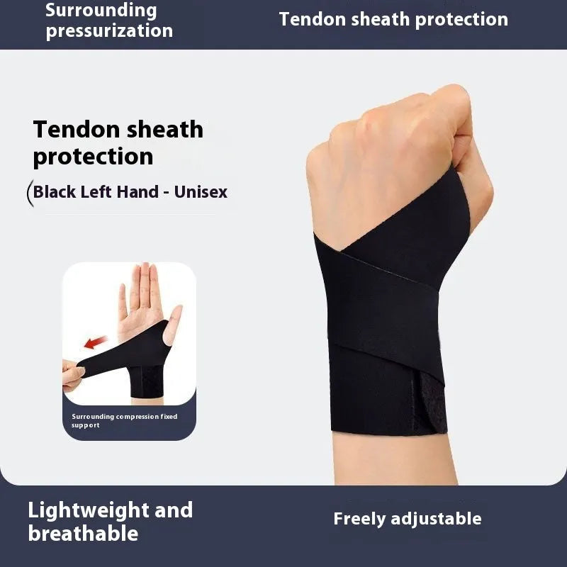 Black adjustable wristguard for athletic support during badminton, tennis, or volleyball