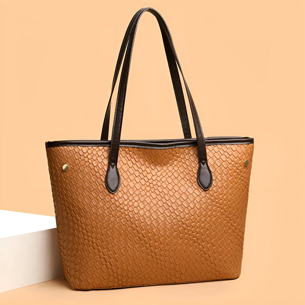 Retro women's large capacity handbag in horizontal square shape with PU material