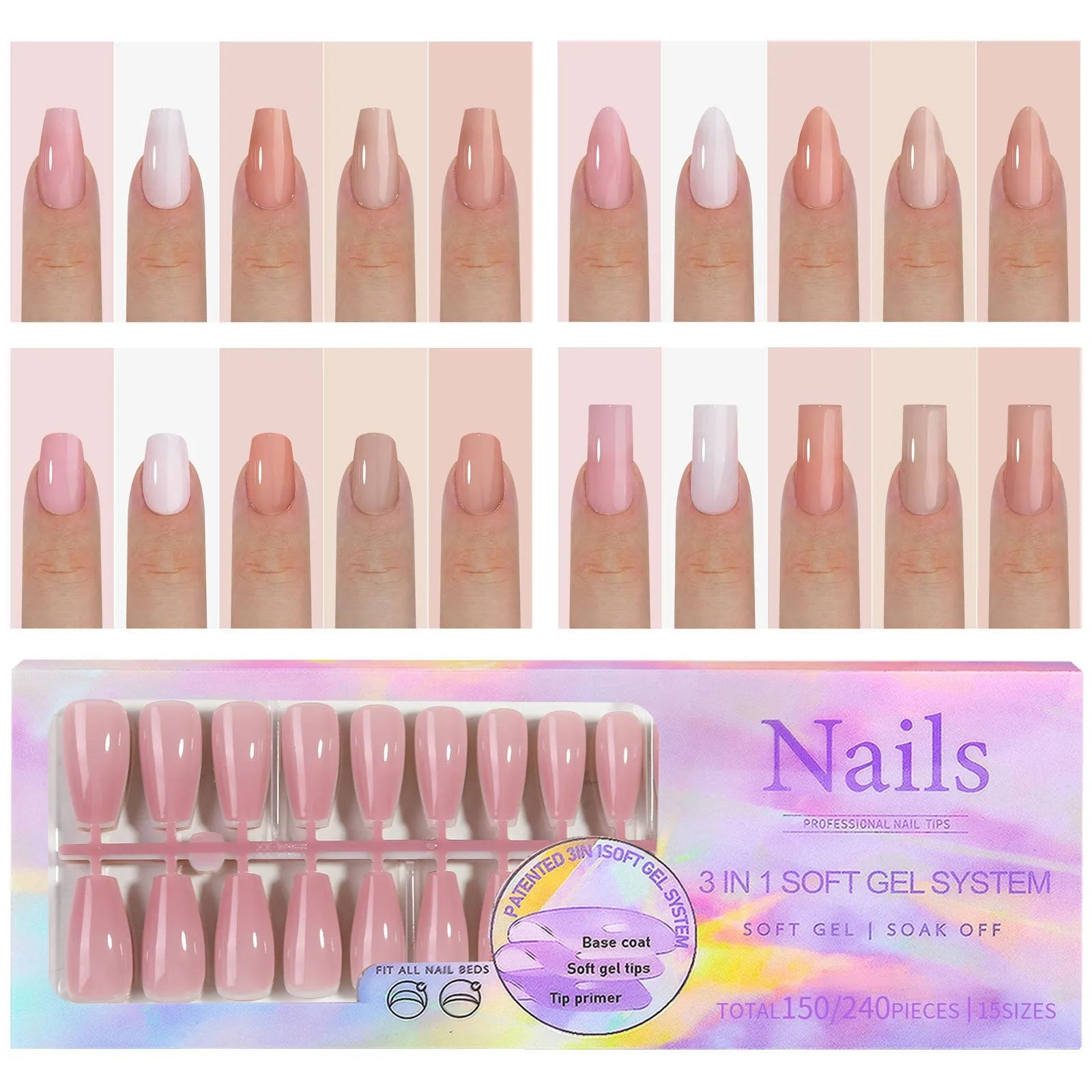 Removable seamless nail stickers in eight nude colour variations for women