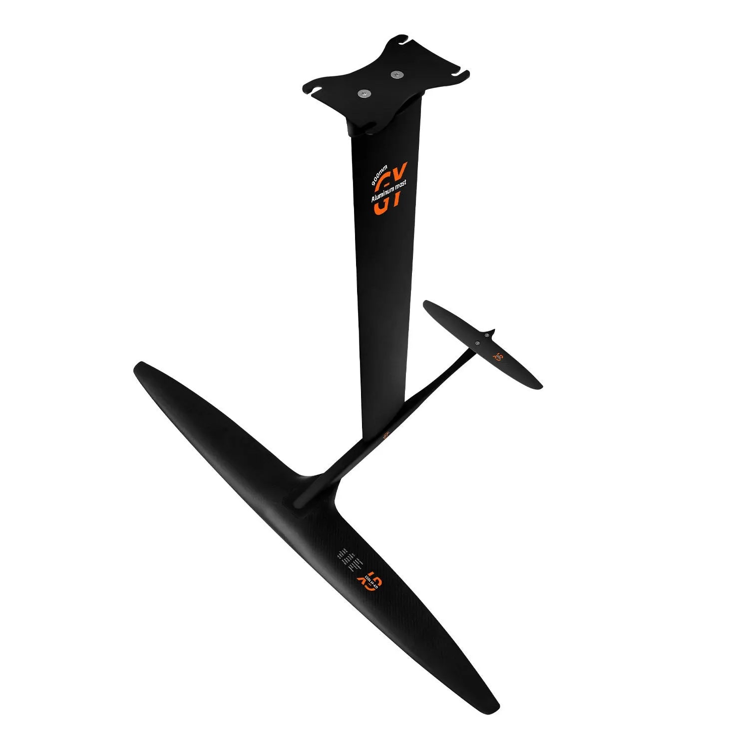 Black carbon fibre surfing hydrofoil with 1051mm front wing for racing applications