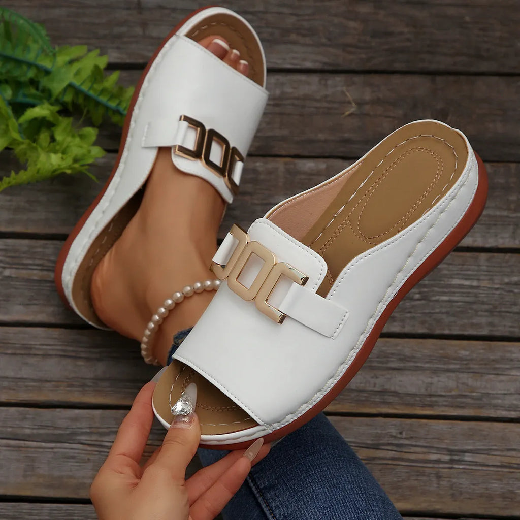 Ins chain wedge sandals for women, platform peep-toe slides, thick rubber sole, PVC upper, five colour options