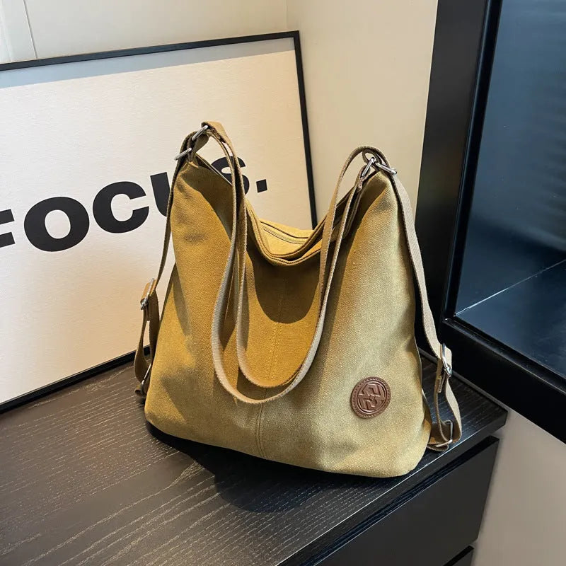Women's large-capacity canvas shoulder bag, square vertical model, 34cm x 34cm x 17cm, single strap, black khaki beige