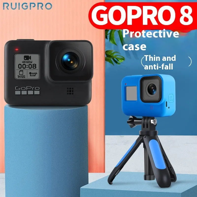 GoPro Hero8 Black silicone protective sleeve with neck lanyard and wrist strap accessory bundle