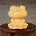 Smiling frog solid bamboo carving ornament with cartoon style measuring 5cm tall