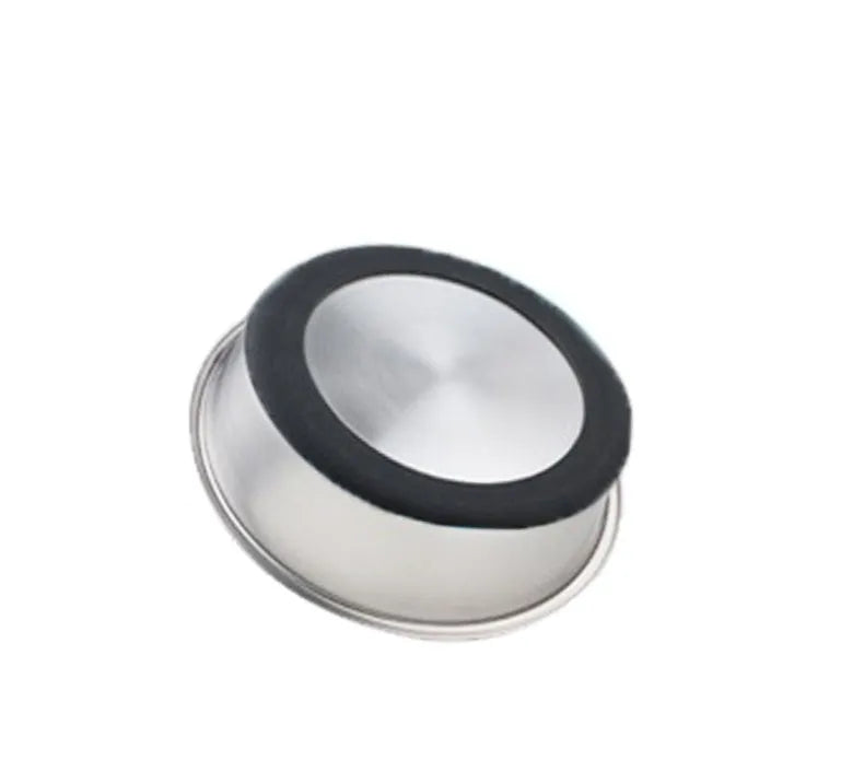 Stainless steel silicone pet bowl in blue with non-slip base, 18cm size for small dogs or cats