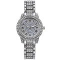 Diamond-encrusted casual women's quartz watch with gold alloy strap and 30mm dial, screw crown