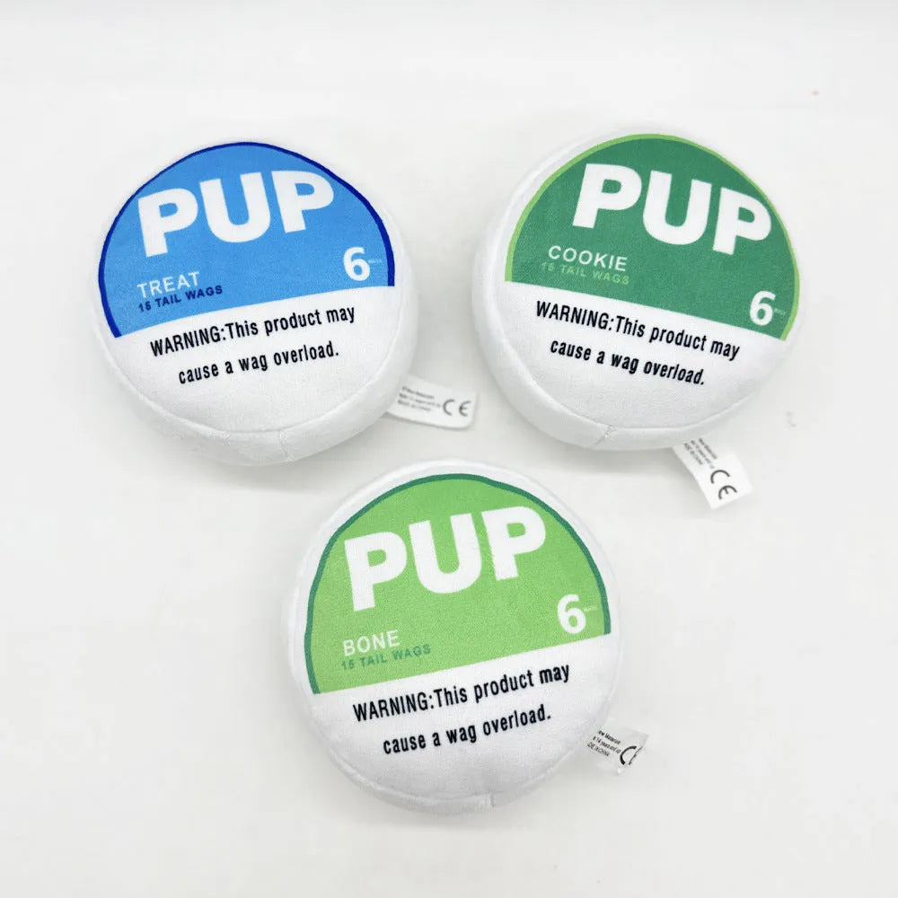 Plush dog toy for gnawing and creaking relief, shown in blue, light green or dark green options