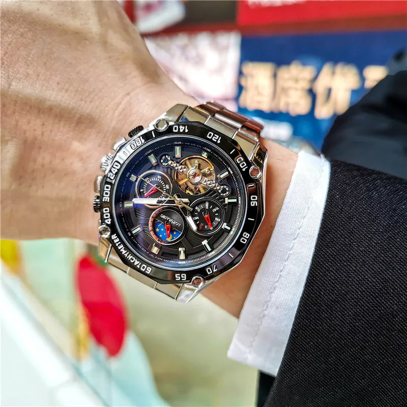 Men's automatic mechanical watch with stainless steel case in various colour options.