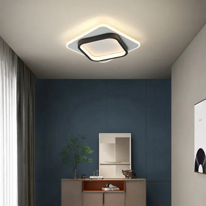 Round wood surface mounted LED ceiling light for hallway in black finish 20cm diameter