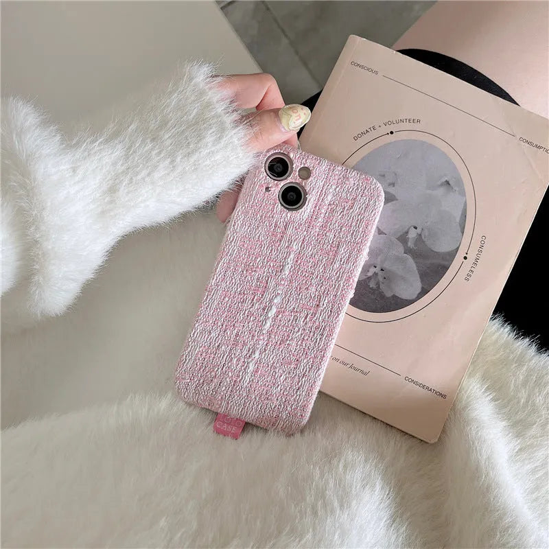 Pink houndstooth TPU phone case for iPhone 14 Pro Max with drop protection