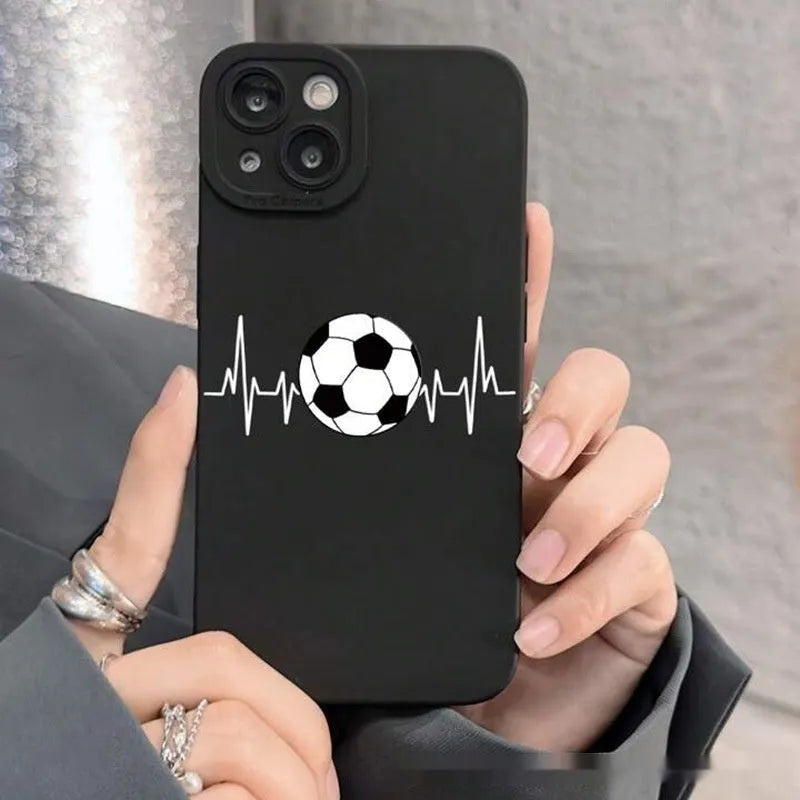 Football printed pupil black TPU back cover phone case for iPhone 14