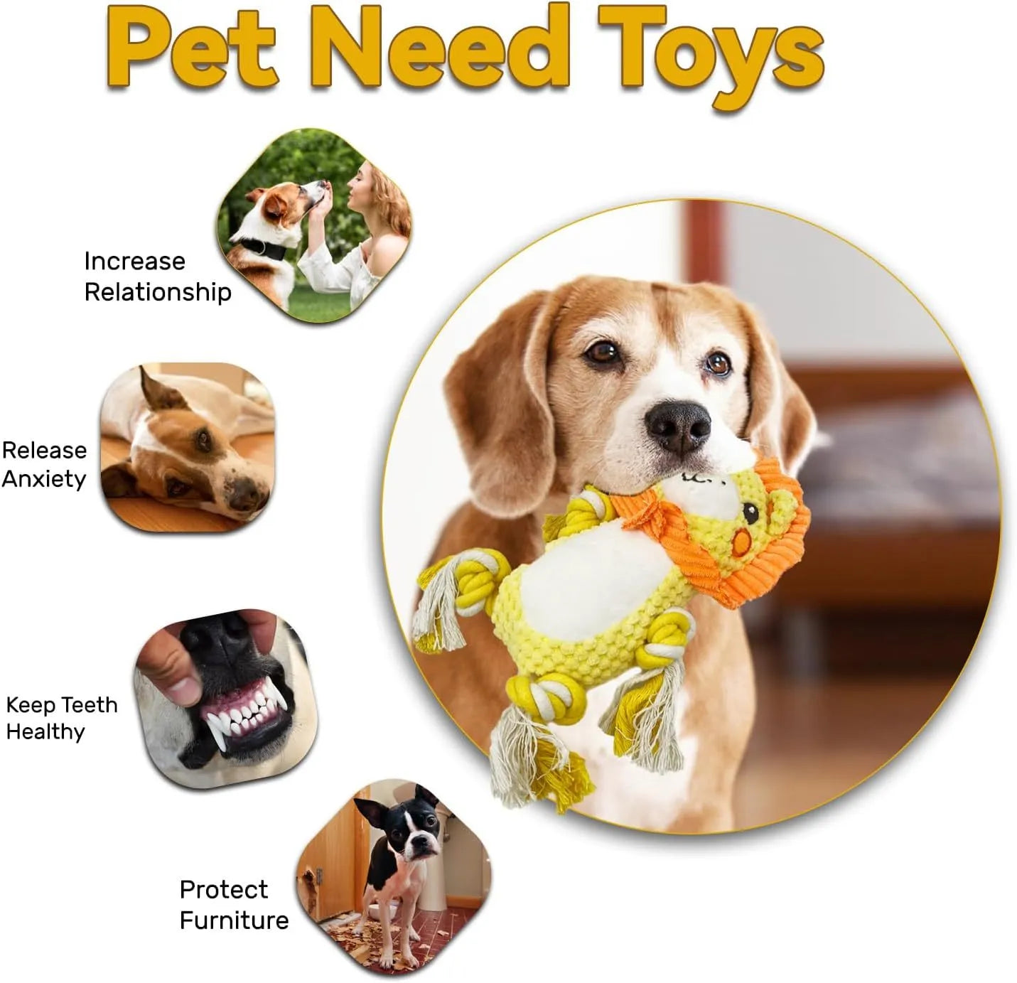 Lion and monkey plush squeaky dog toys bundle for medium to large breeds