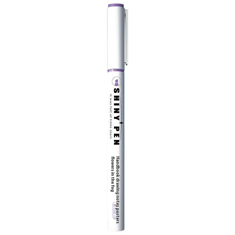 Set of four glitter fluorescent highlighter pens with slanted tips in six colour options including taro puff and mung bean smoothie