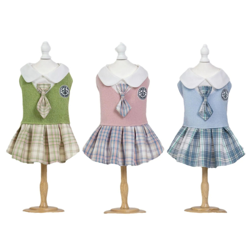 Polyester tartan skirt for pets in princess style with pink, blue, or green colours