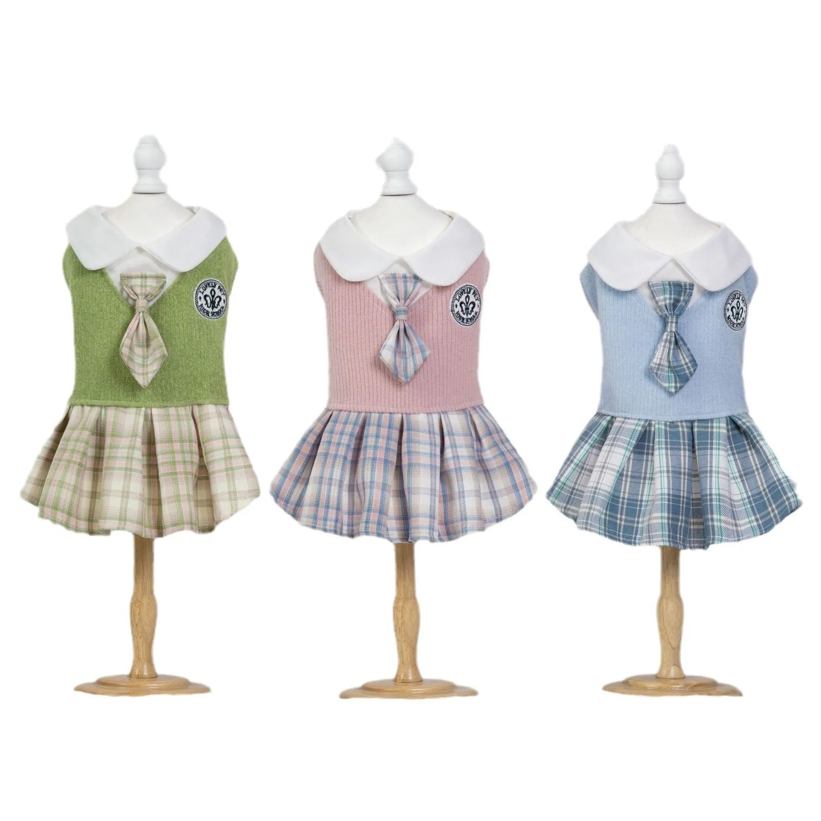 Polyester tartan skirt for pets in princess style with pink, blue, or green colours