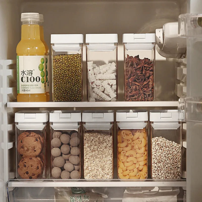 White and transparent Japanese-style plastic storage container for dry foods, 400ml capacity.