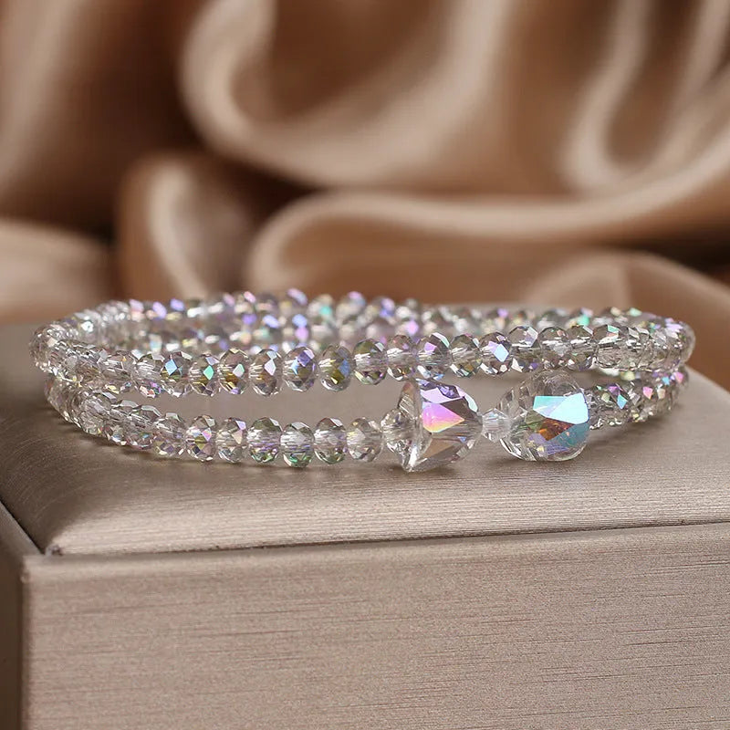 Women's double-circle crystal Mori style bow bracelet in green with colourful crystals