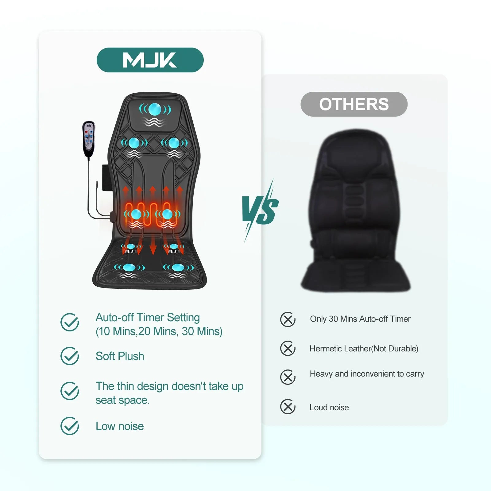 9-speed massage cushion with timer and heat on an office chair showing control panel and fabric cushion