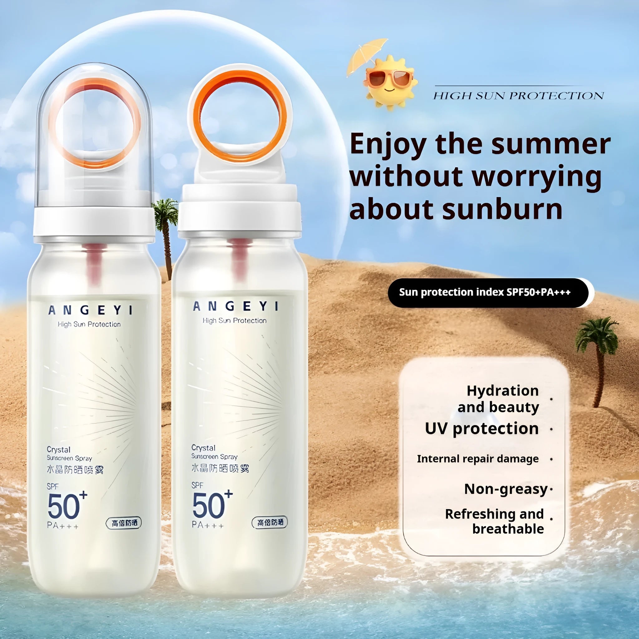 Crystal Sunscreen Spray SPF50 90ml bottle for full body UV protection