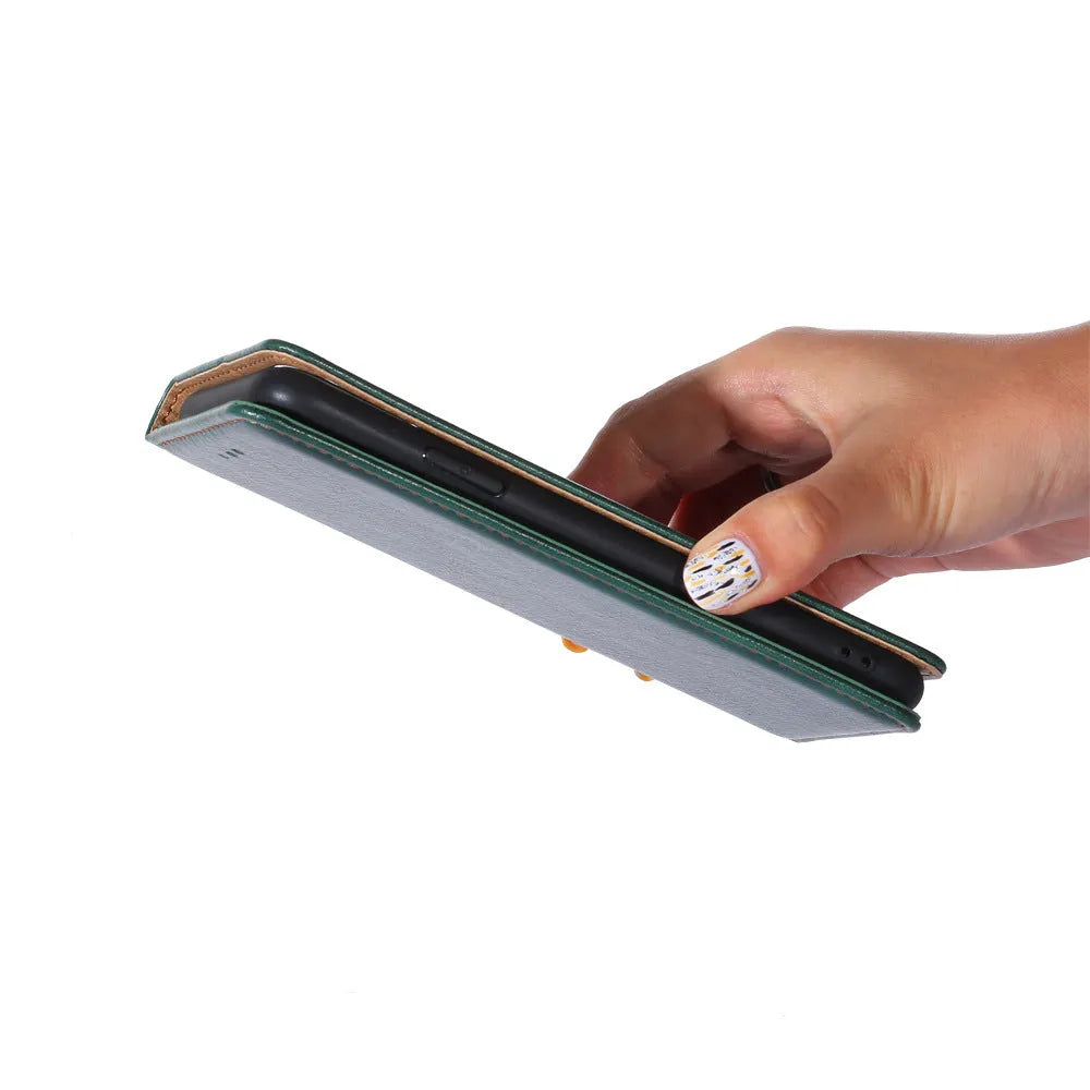 Pure color magnetic leather flip case for Samsung Galaxy with card slot and adjustable stand, classic black