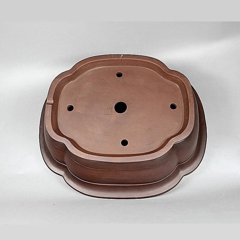 Handmade antique crabapple shaped purple clay ceramic flowerpot, large rectangular planter.