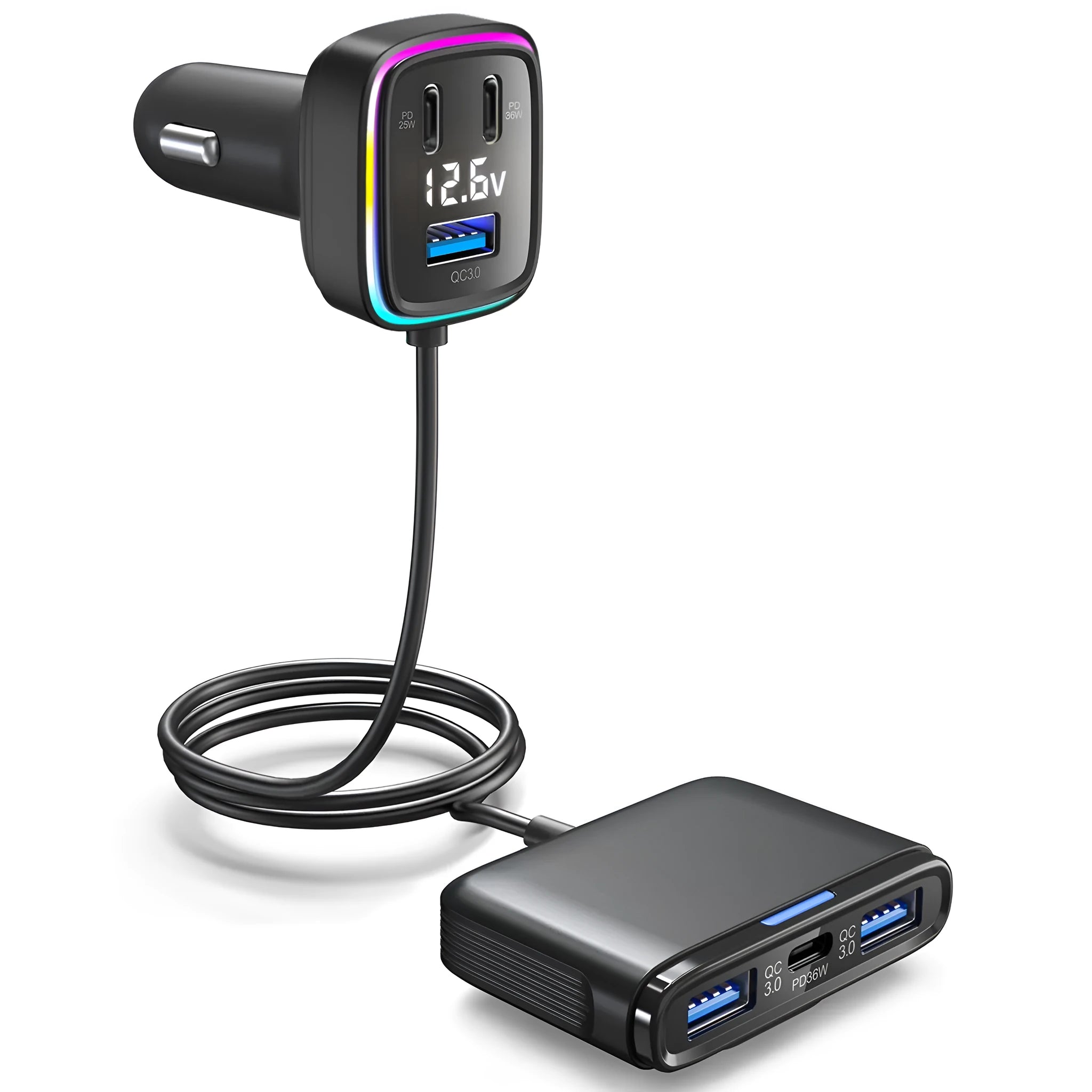 115W compact ABS PC car charger for vehicle 12-24V fast charging