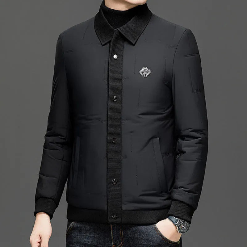 Men's padded coat lapel round hem loose fit polyester fibre filling winter jacket black khaki navy blue