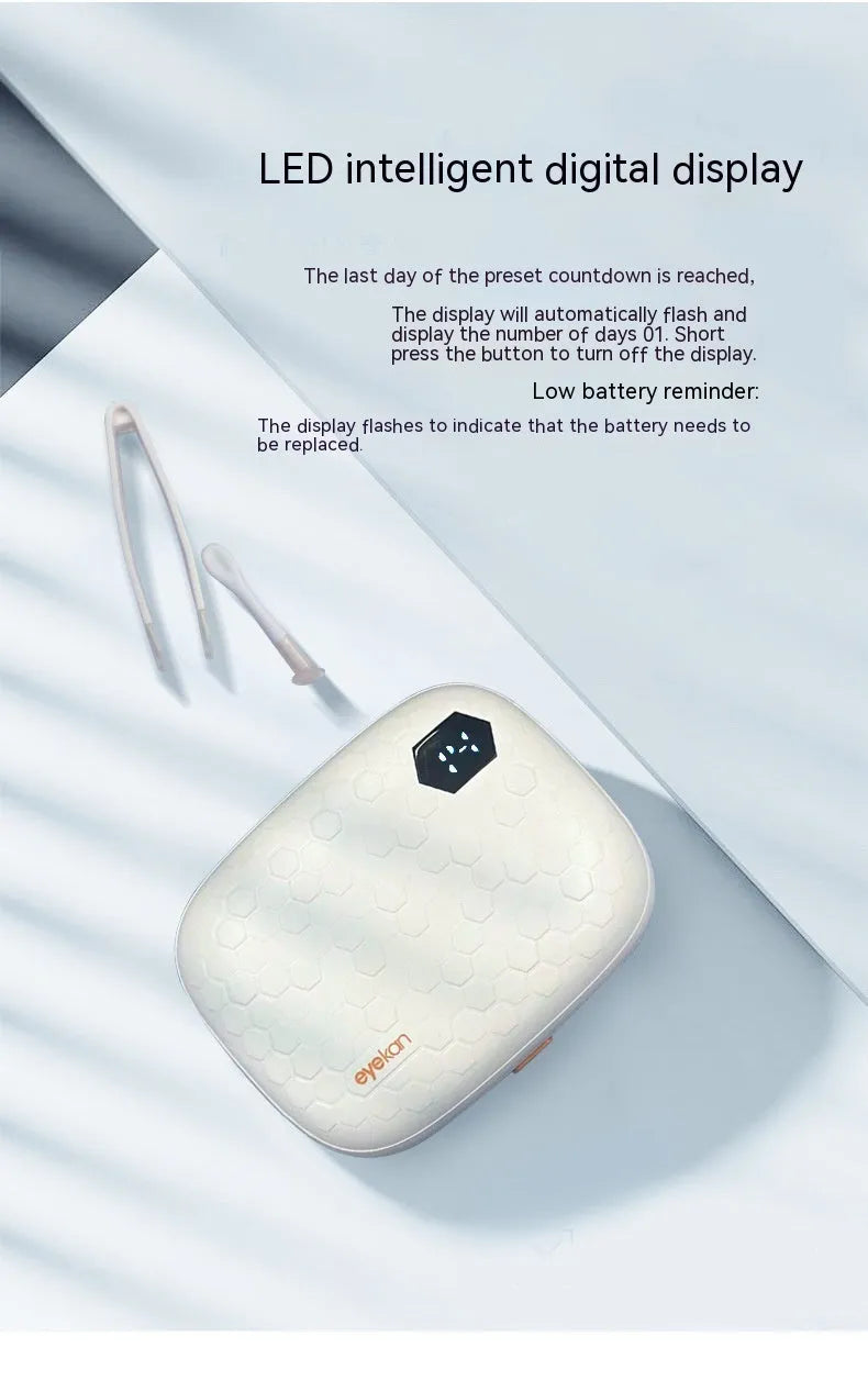 Automatic electric ultrasonic cleaning machine for invisible glasses in blue, pink, or pearl white.