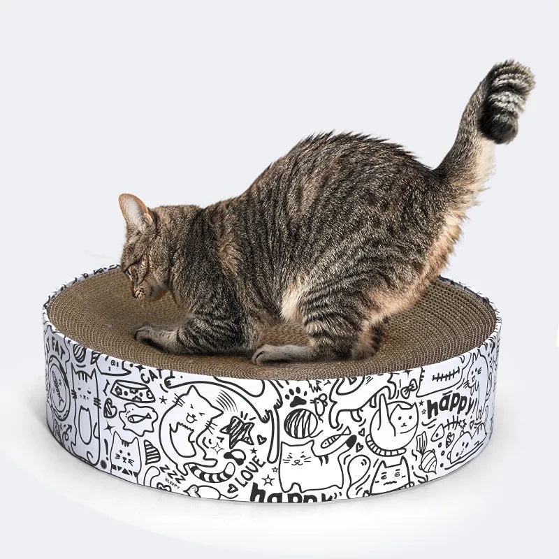 Round white corrugated paper cat scratching board nest, 42x42x10cm, simple style